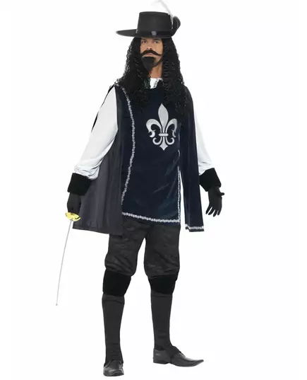 Men's navy blue musketeer costume, Size: Large