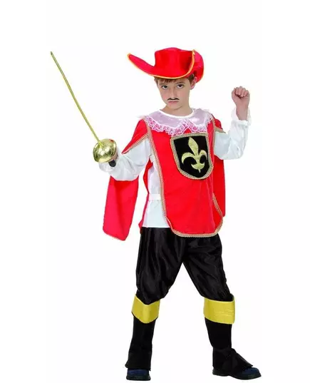 Red Musketeer Costume for Boys, Size: 10-12 years (130-140 cm)