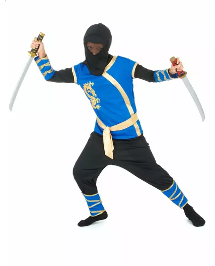 Blue and gold ninja costume for boys, Size: 10-12 years (L)