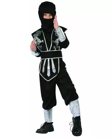 Black and silver ninja costume for boys, Size: 7-9 years (120-130 cm)