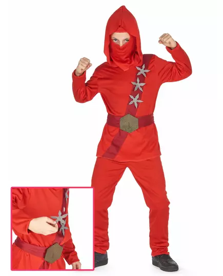 Red ninja star costume for boys, Size: 10-12 years(130-140 cm)