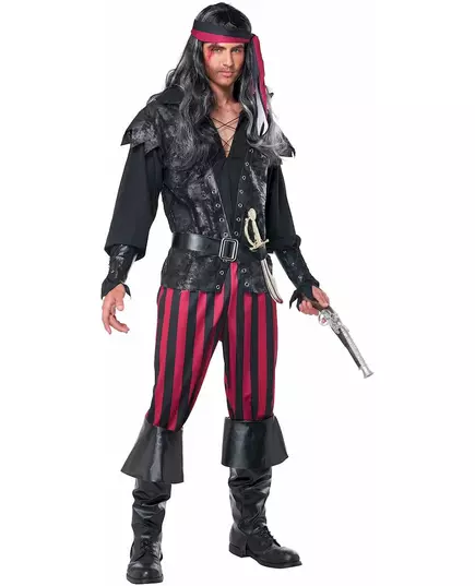 Stripete piratkostyme for menn, Størrelse: Small