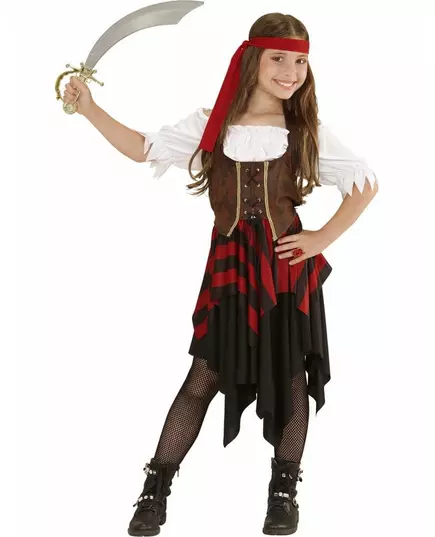 Girls' brown and black corset pirate costume, Size: 8-10 years (140 cm)