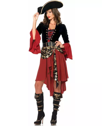 Women's pirate costume with gold patterns, Size: Large (44-46)