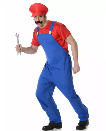Red Plumber Costume for Men, Size: Medium