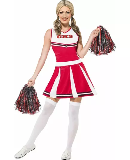 Hvitt og rødt cheerleader-kostyme til kvinner, Størrelse: X-Small