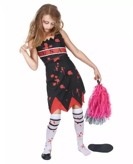 Halloween zombie cheerleader-kostyme til jenter, Størrelse: 10–12 år (L)