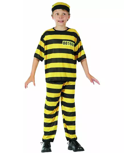 Gult fangekostyme til gutter, Størrelse: 10–12 år (130–140 cm)