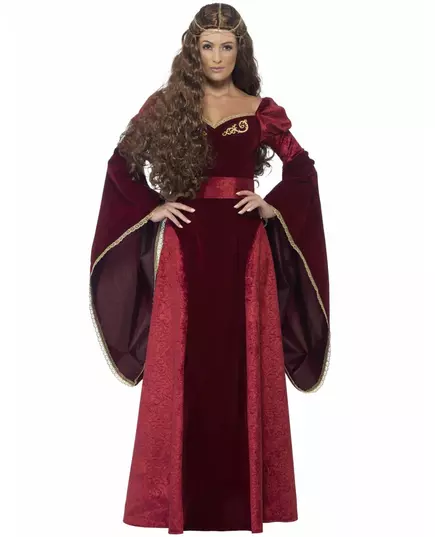 Red medieval queen costume for women, Size: X-Large