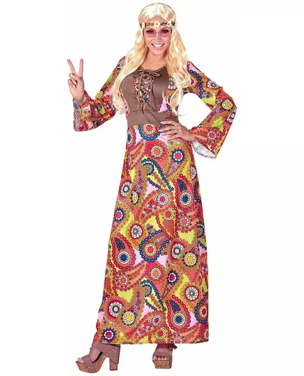 Women's multi-colored hippie long dress costume, Size: X-Large