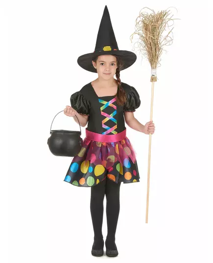 Girls' colorful polka dot witch costume, Size: 10-12 years(130-140 cm)