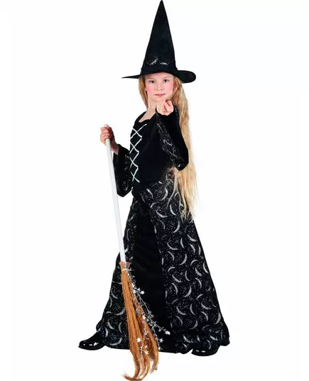 Halvmåneheksekostyme til jenter Halloween, Størrelse: 10–12 år (140 – 152 cm)