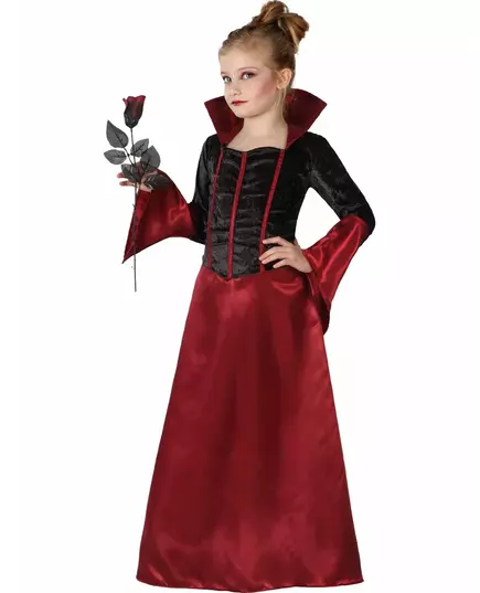 Red and black vampire costume for girls Halloween, Size: 7-9 years (130-145 cm)