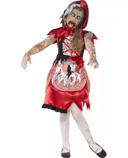 Rødhette-zombiekostyme til jenter, Størrelse: 10–12 år (145/158 cm)