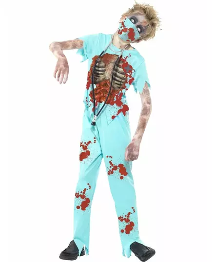 Barne Zombie Doctor Kostyme Halloween, Størrelse: 10–12 år (145/158 cm)