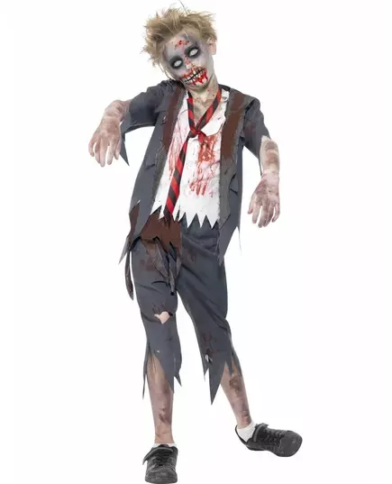 Zombie-skoleguttkostyme til gutter Halloween, Størrelse: 10–12 år (145/158 cm)