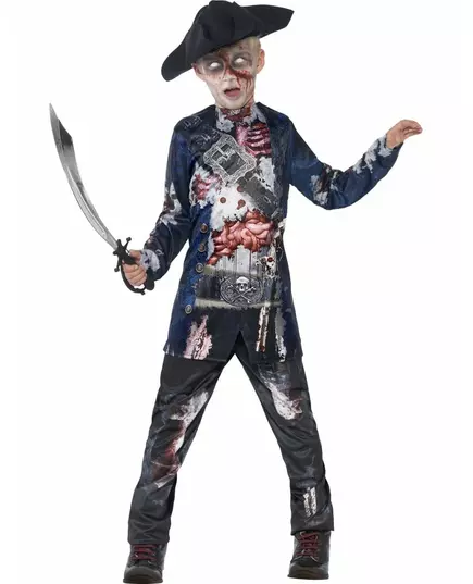 Zombie-piratkostyme til gutter på Halloween, Størrelse: 7–9 år (130/143 cm)