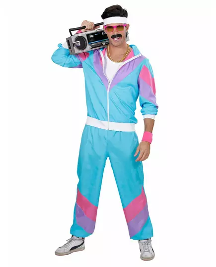 Men's turquoise 80s jogging suit, Size: Medium