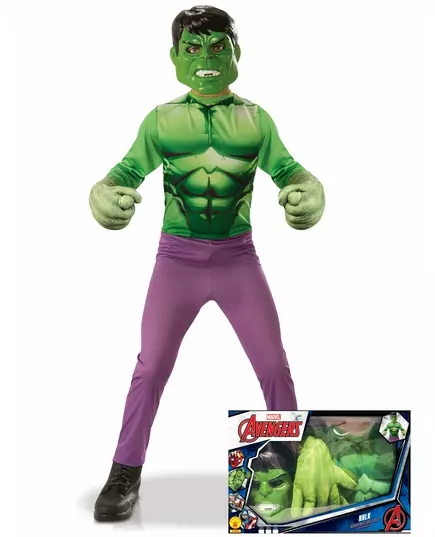 Klassisk Hulk-sett med gigantiske hansker for gutter, Størrelse: 7–8 år 122–128 cm)
