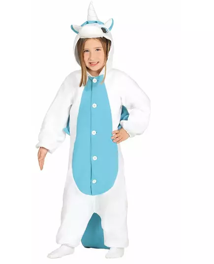 Hvit og blå enhjørningsjumpsuit til barn, Størrelse: 9 år (125–135 cm)