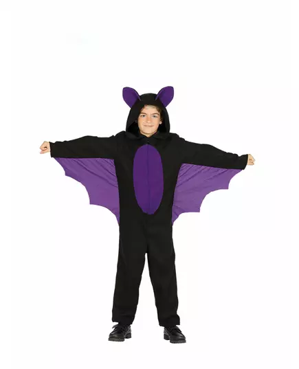 Boys' black and purple bat jumpsuit costume, Size: 5-6 years (110-115 cm)