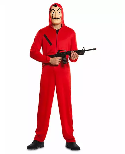 La Casa de Papel jumpsuit og maskekostyme for voksne, Størrelse: XL