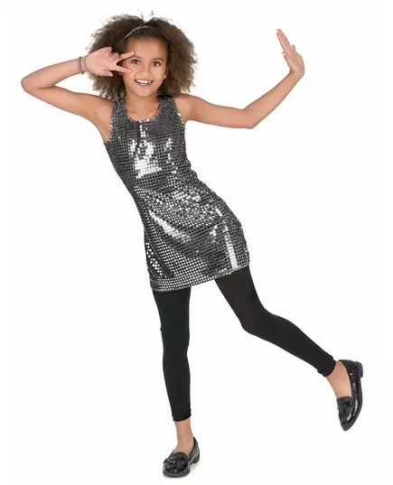 Girls' silver sequin disco costume, Size: 10-12 years (L)