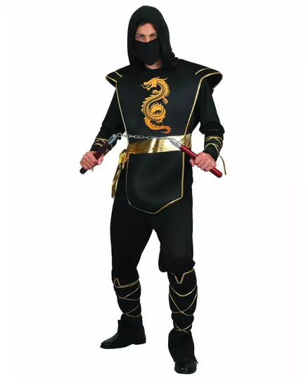Black and gold ninja costume for men, Size: Medium