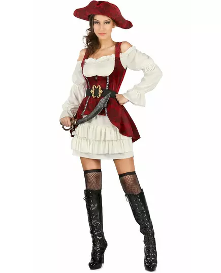 White and red pirate costume for women, Size: Small