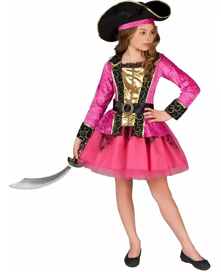 Rosa og gull piratkostyme til jenter, Størrelse: 4–6 år (110–120 cm)
