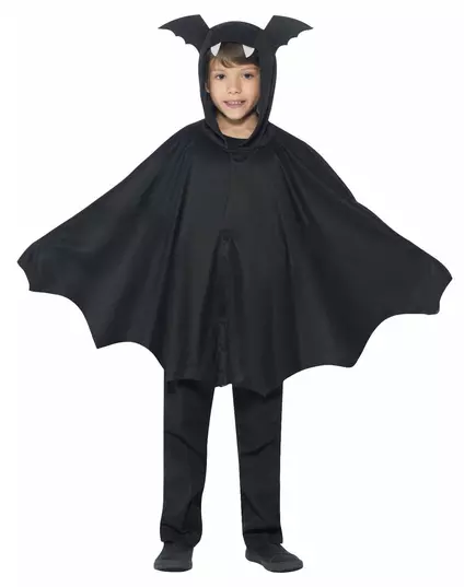 Svart flaggermusponchokostyme til barn til Halloween, Størrelse: 10–12 år (145/158 cm)