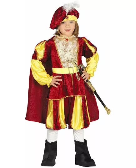 Red and yellow velvet king costume for boys, Size: 9 years (125-135 cm)