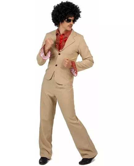 Beige Frynsete Discokostyme for Menn, Størrelse: Medium