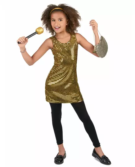 Gold sequin disco costume for girls, Size: 10-12 years (L)