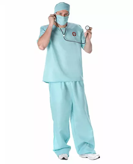Blue doctor surgeon costume and accessories for men, Size: X-Large