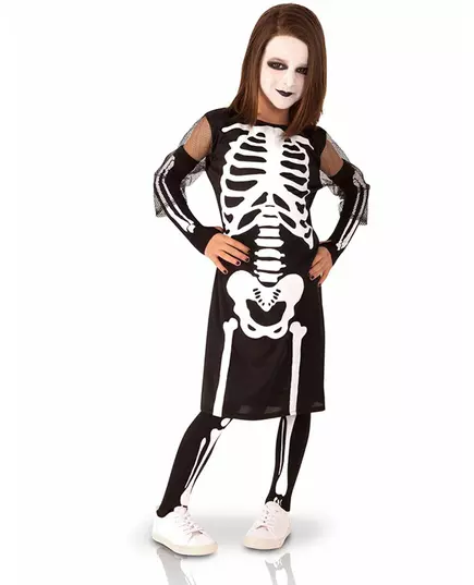 Complete skeleton costume for girls, Size: 3-4 years(90-104 cm)