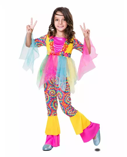 Hippie tyllkostyme for jenter, Størrelse: 10–12 år(140–152 cm)