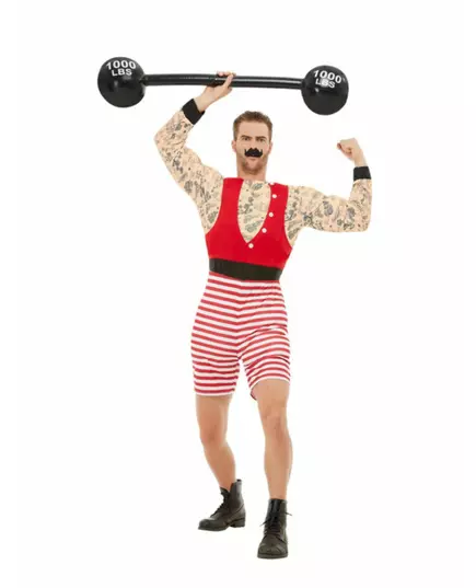 Voksen tatovert strongman-kostyme, Størrelse: Medium