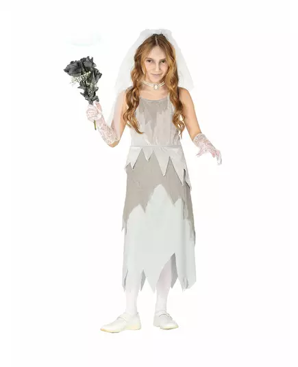 Grått spøkelsesbrudkostyme til jenter, Størrelse: 7–9 år (125–135 cm)