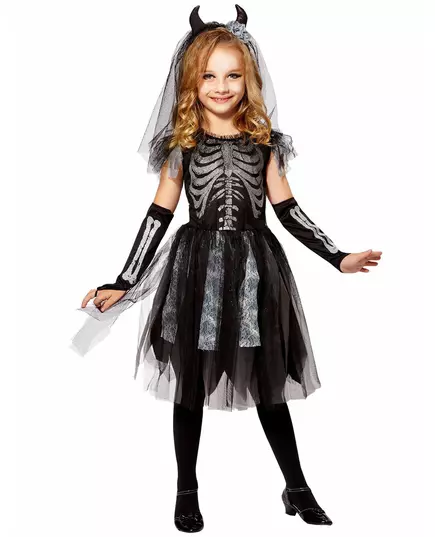 Barnas skjelett-demonbrudkostyme, Størrelse: 11–13 år (158 cm)