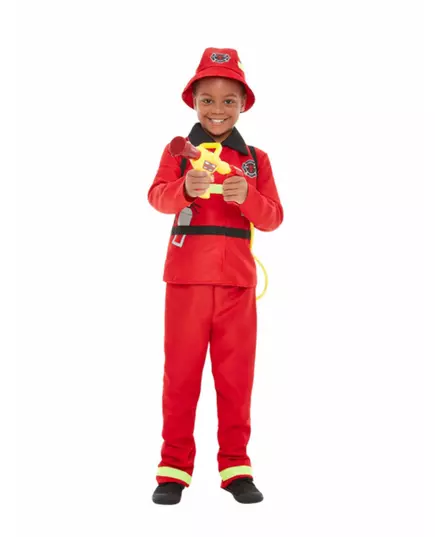 Rødt brannmannkostyme til gutter, Størrelse: 7–9 år(130/143 cm)