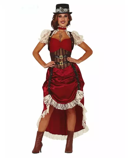 Sexy rødt steampunk-kostyme for kvinner, Størrelse: Large (42-44)