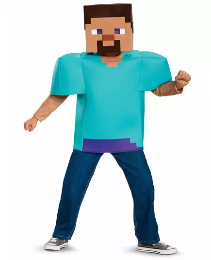 Minecraft klassisk Steve-kostyme til barn, Størrelse: 7–8 år (124–136 cm)