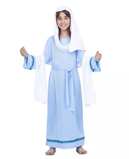 Blått Jomfru Maria-kostyme til jenter, Størrelse: 10–12 år (140–152 cm)