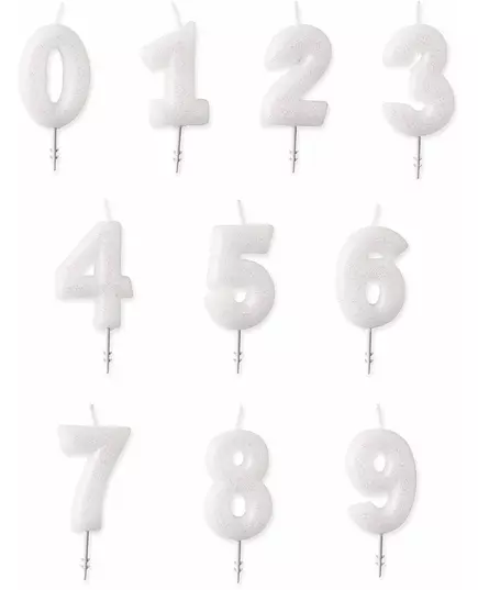 Hvitt glitter talllys 6,5 cm, Størrelse: 2