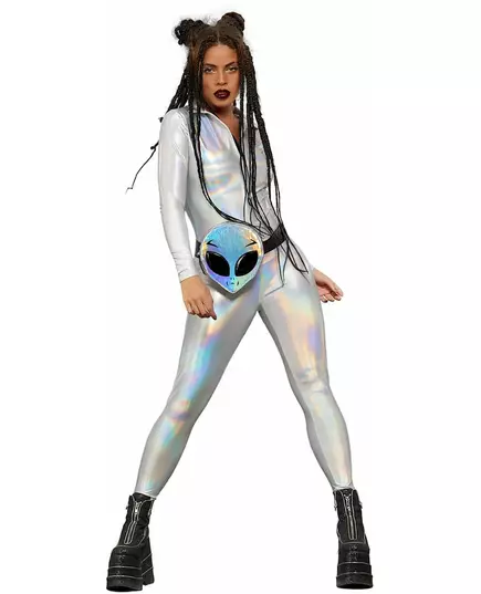 Skinnende holografisk jumpsuit til dame, Størrelse: X-Small