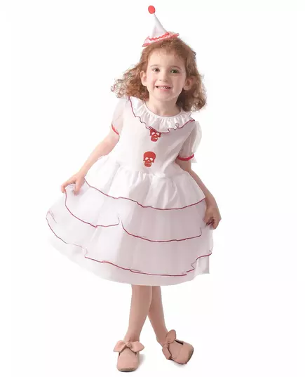 White clown skull costume for girls, Size: 3-4 years(92-104 cm)