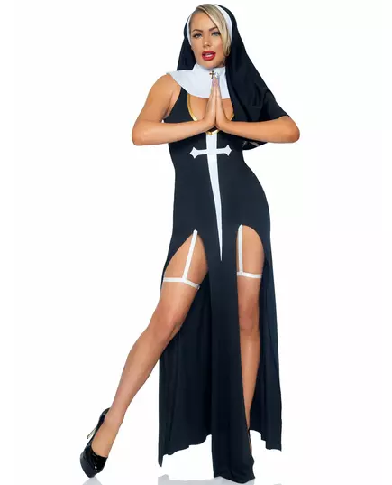 Sexy black and white nun costume for women, Size: Medium