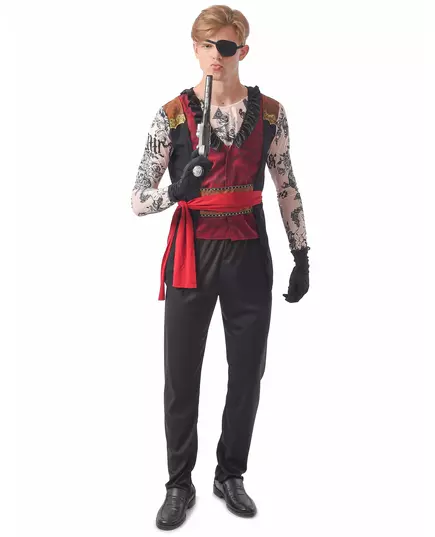 Tatovert piratkostyme for menn, Størrelse: M