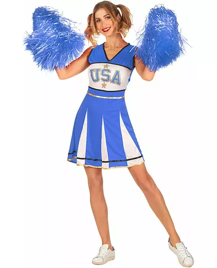 Blått USA cheerleader-kostyme til kvinner, Størrelse: Small